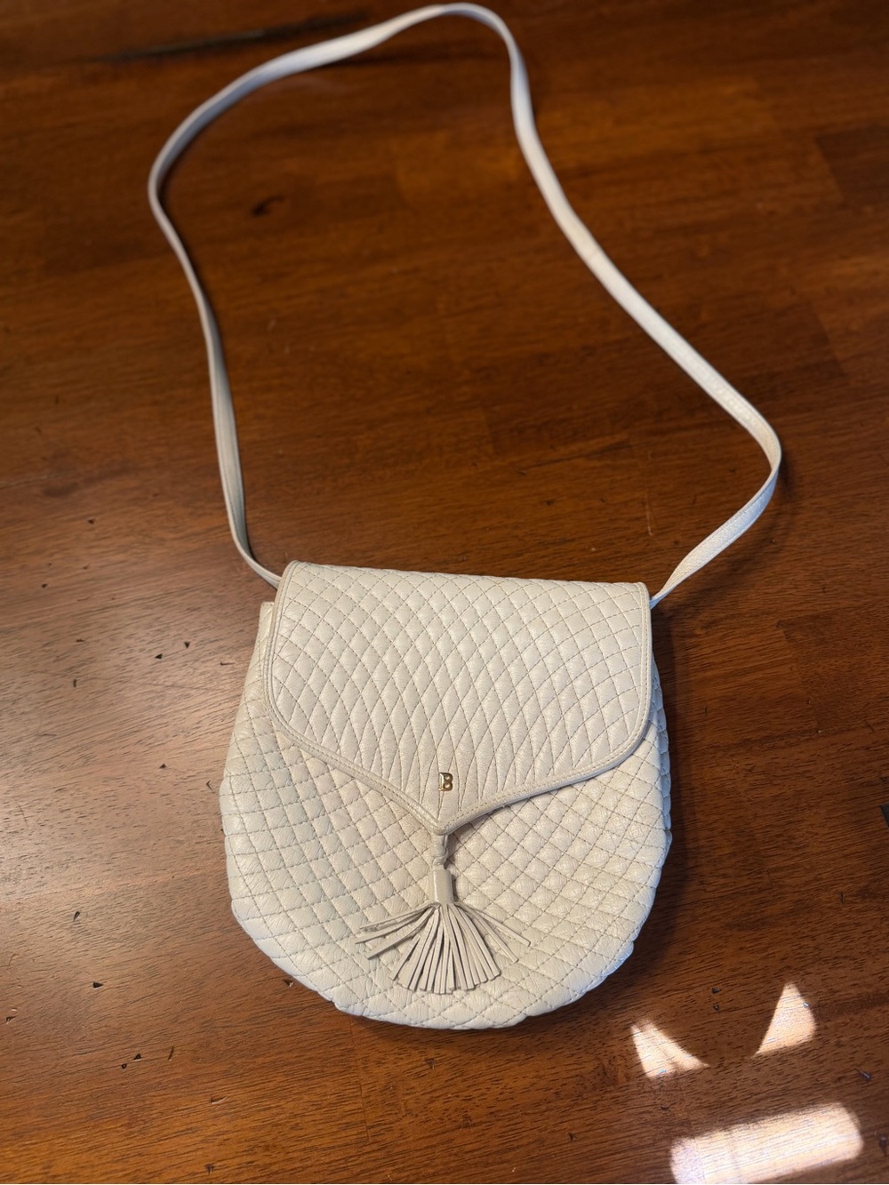 Bally Vintage White Quilted Crossbody Bag with Tassel Italian Leather